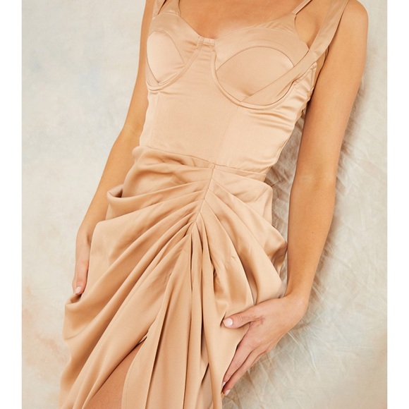 Pretty Little things-Mocha SatinUnderwired Gathred Skirt Midi - Picture 5 of 7